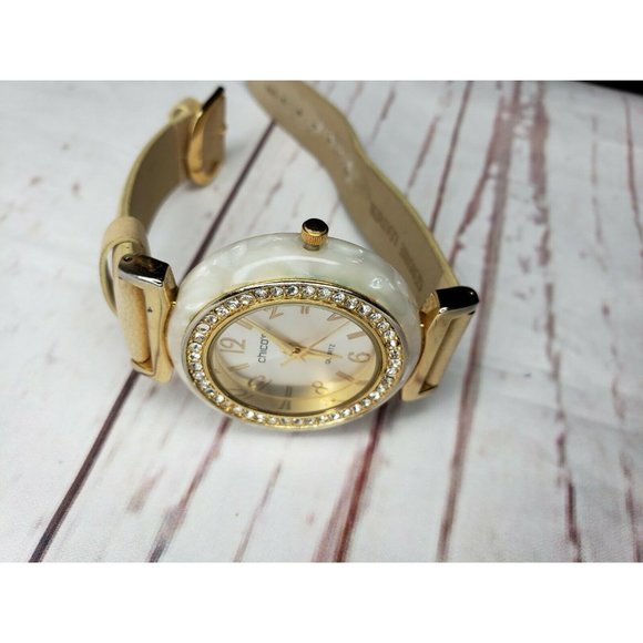 626 Chicos Genuine Leather Band Japan Movement Quartz Brown Marble Ladies Watch - Picture 3 of 12